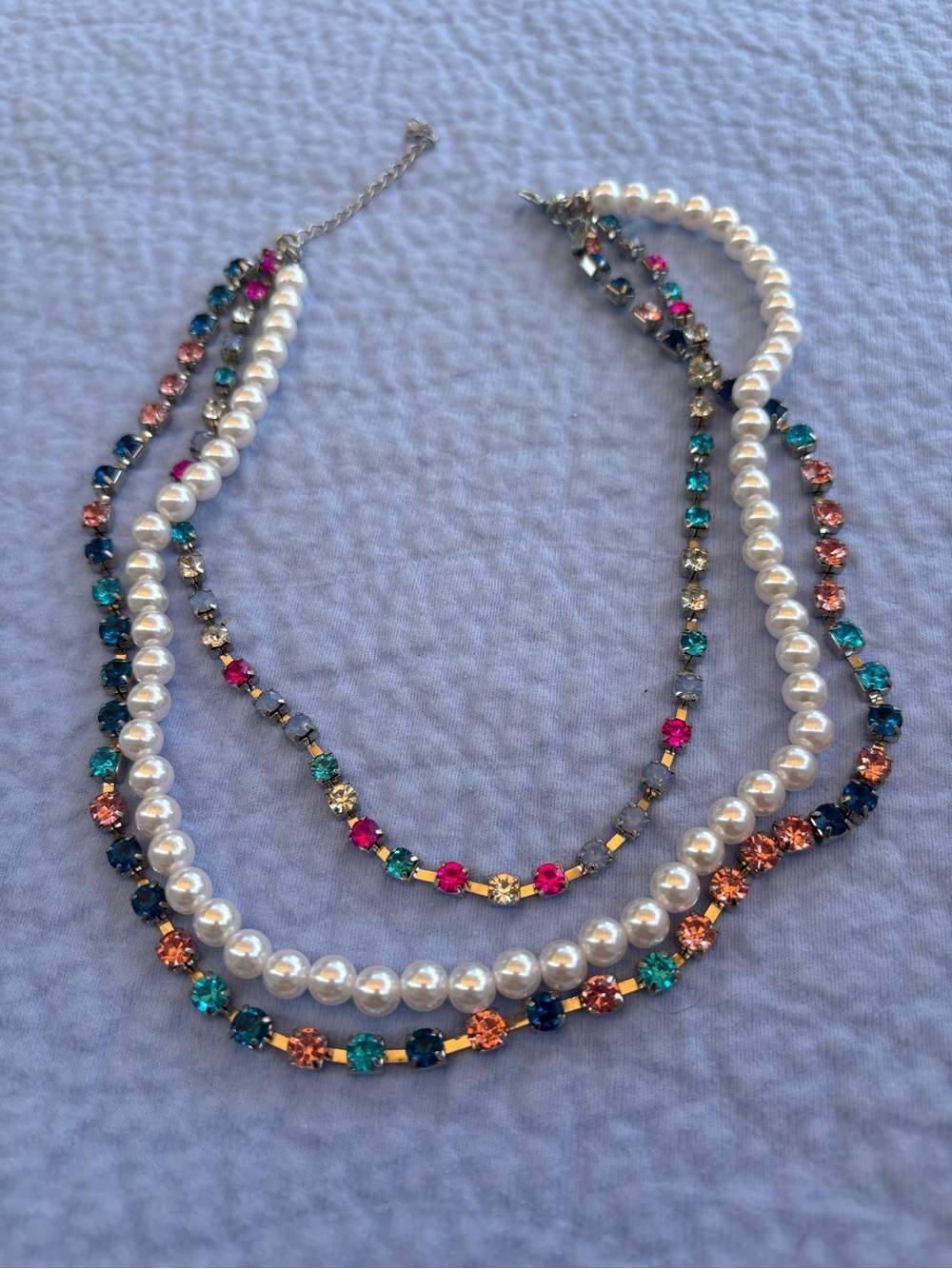 Multi-Strand Pearl and Multicolor Crystal Necklace